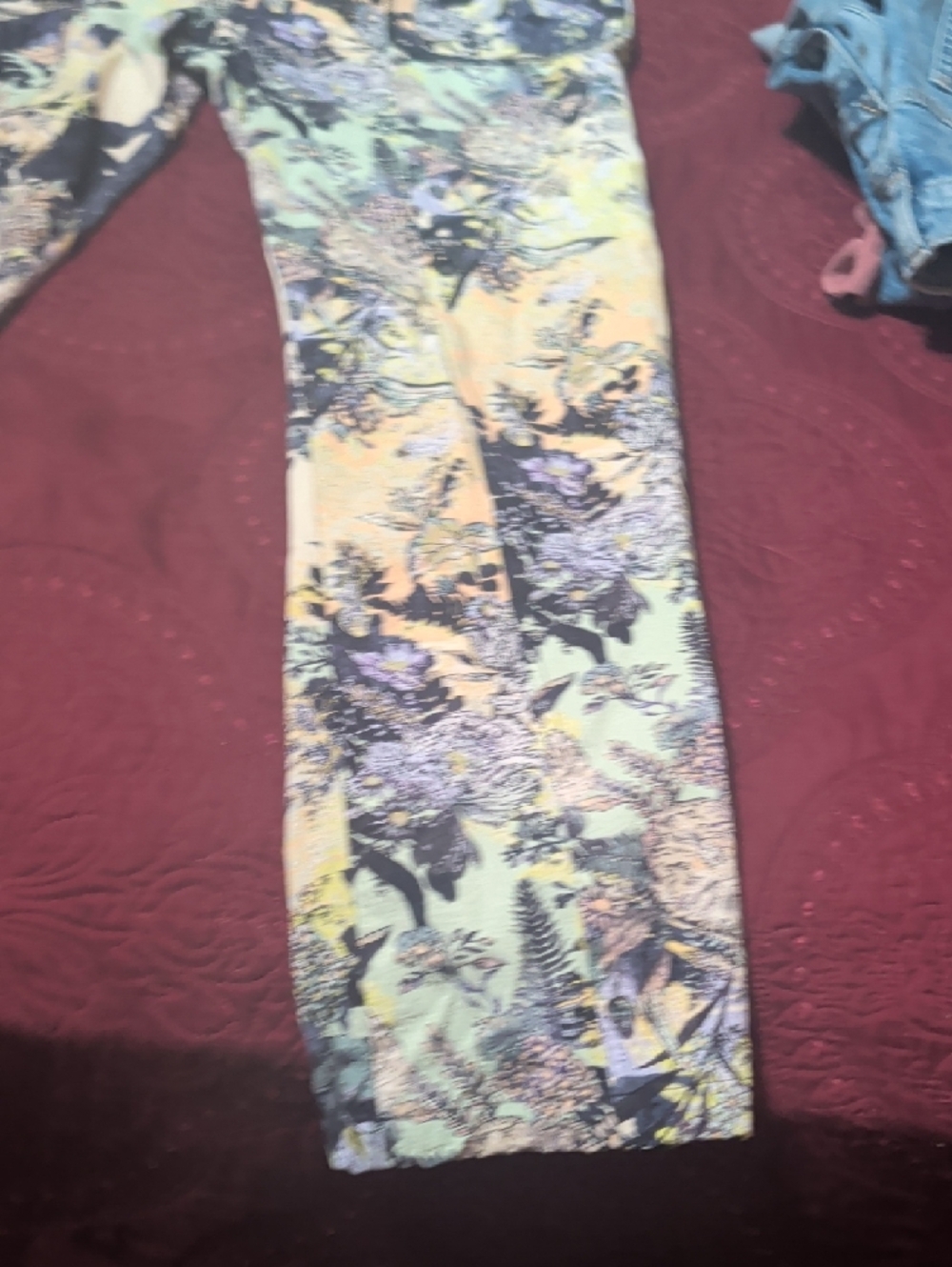 Free People Floral Patchwork Wide-Leg Pants in Pastel Mint, Peach, Navy - Picture 6 of 8